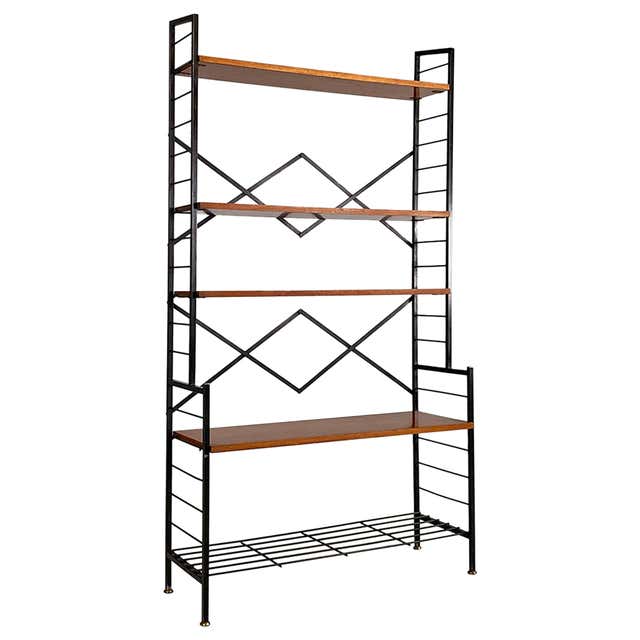 French Mid-Century Modern Modular Perforated Metal Bookshelf For Sale ...