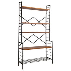 Italienisches, selbsttragendes, modernes italienisches Bücherregal aus Metallholz und Messing, Mid-Century Modern, 1960