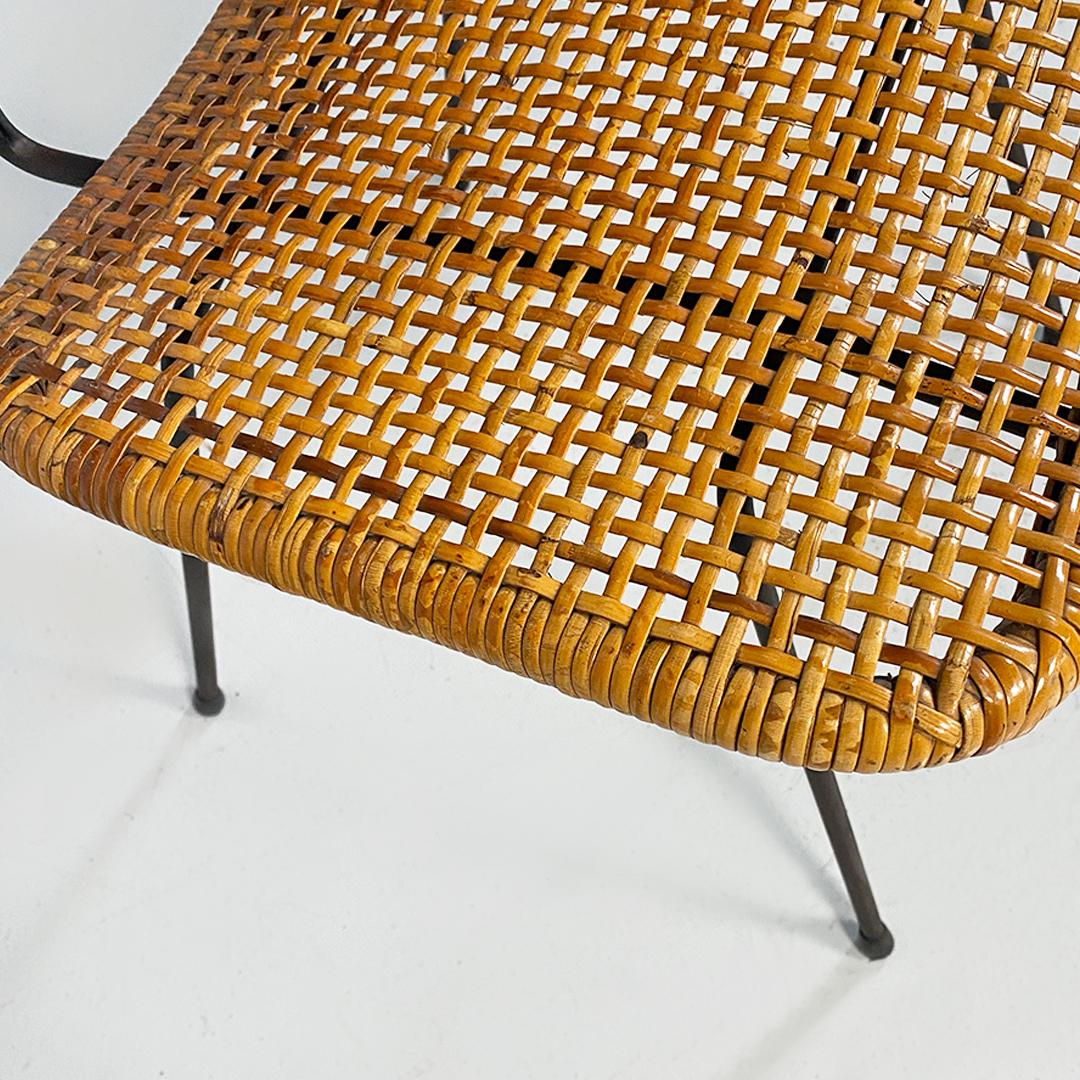 Italian mid century modern set of different wicker and black metal chairs 1960s For Sale 8