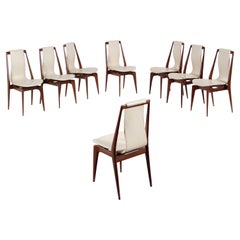 Italian Mid-Century Modern Set of Eight Teak and Vinyl Dining Chairs, 1950s
