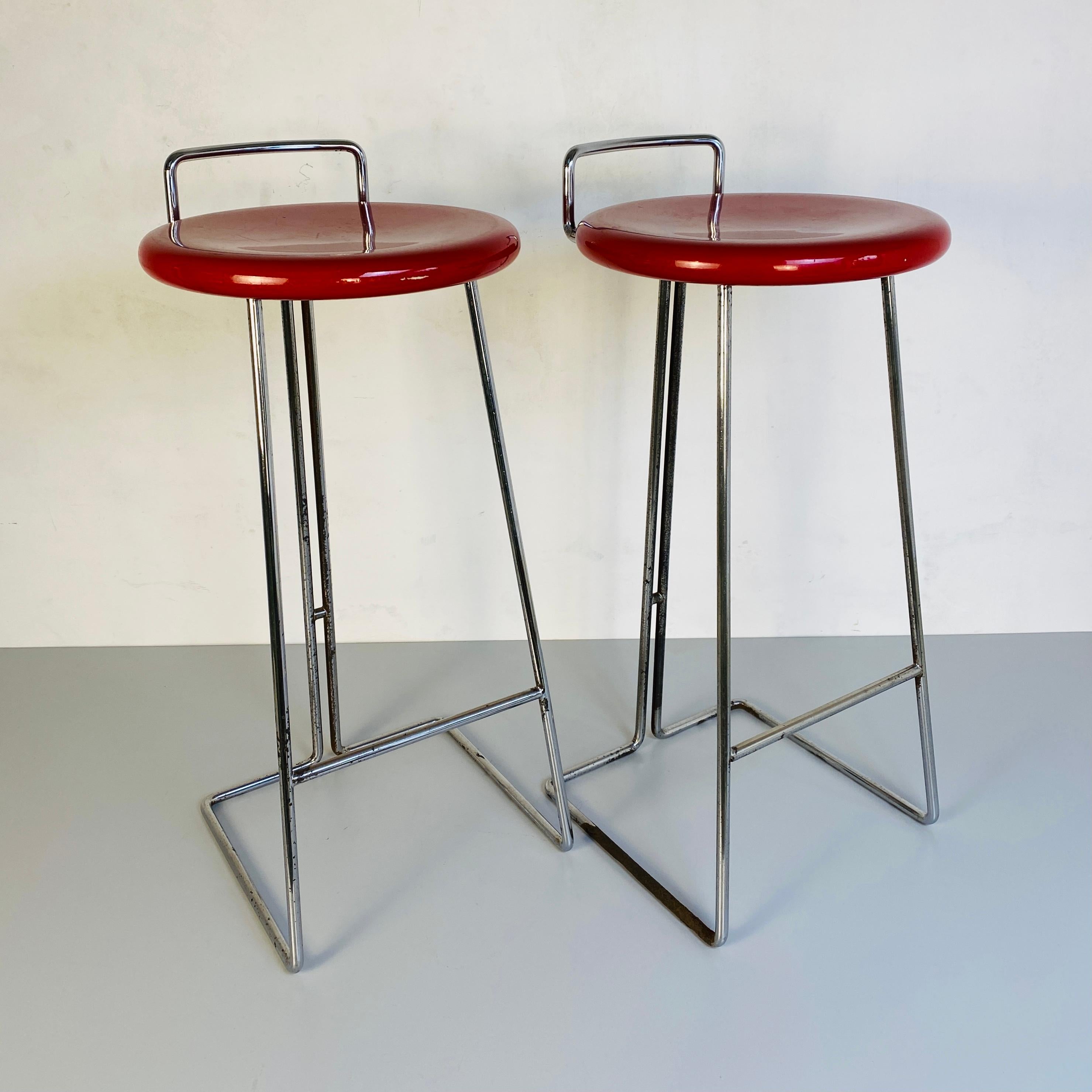 Italian Mid-Century Modern Set of High Red Metal Stools by Dada, 1980s 1