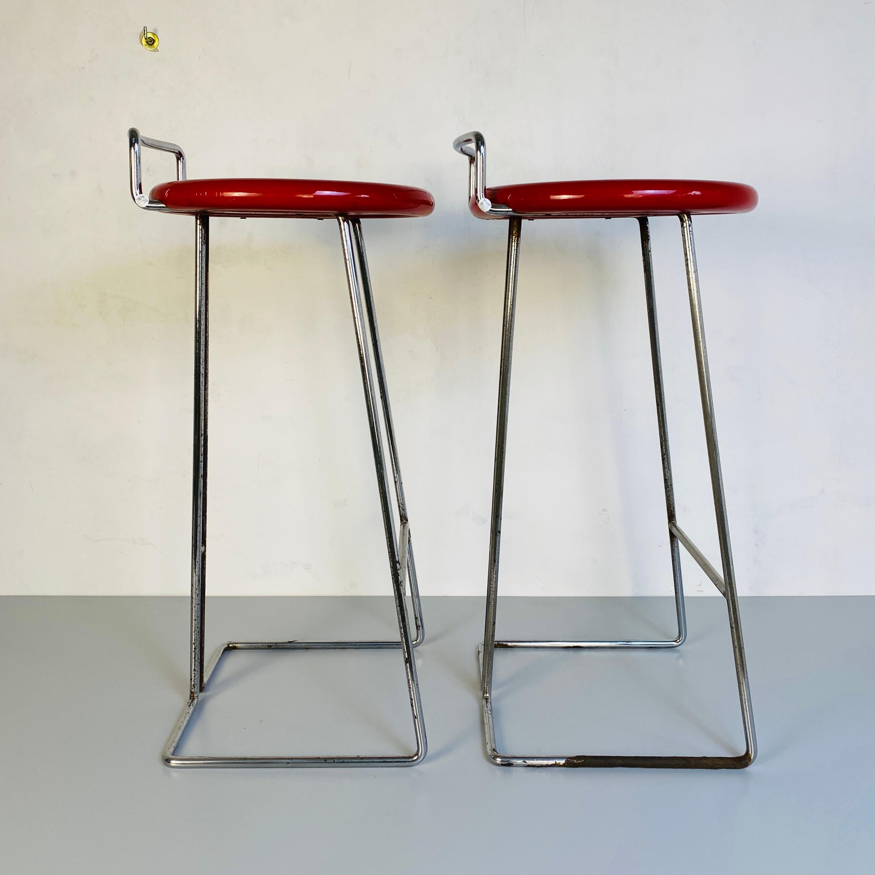 Italian Mid-Century Modern Set of High Red Metal Stools by Dada, 1980s 2