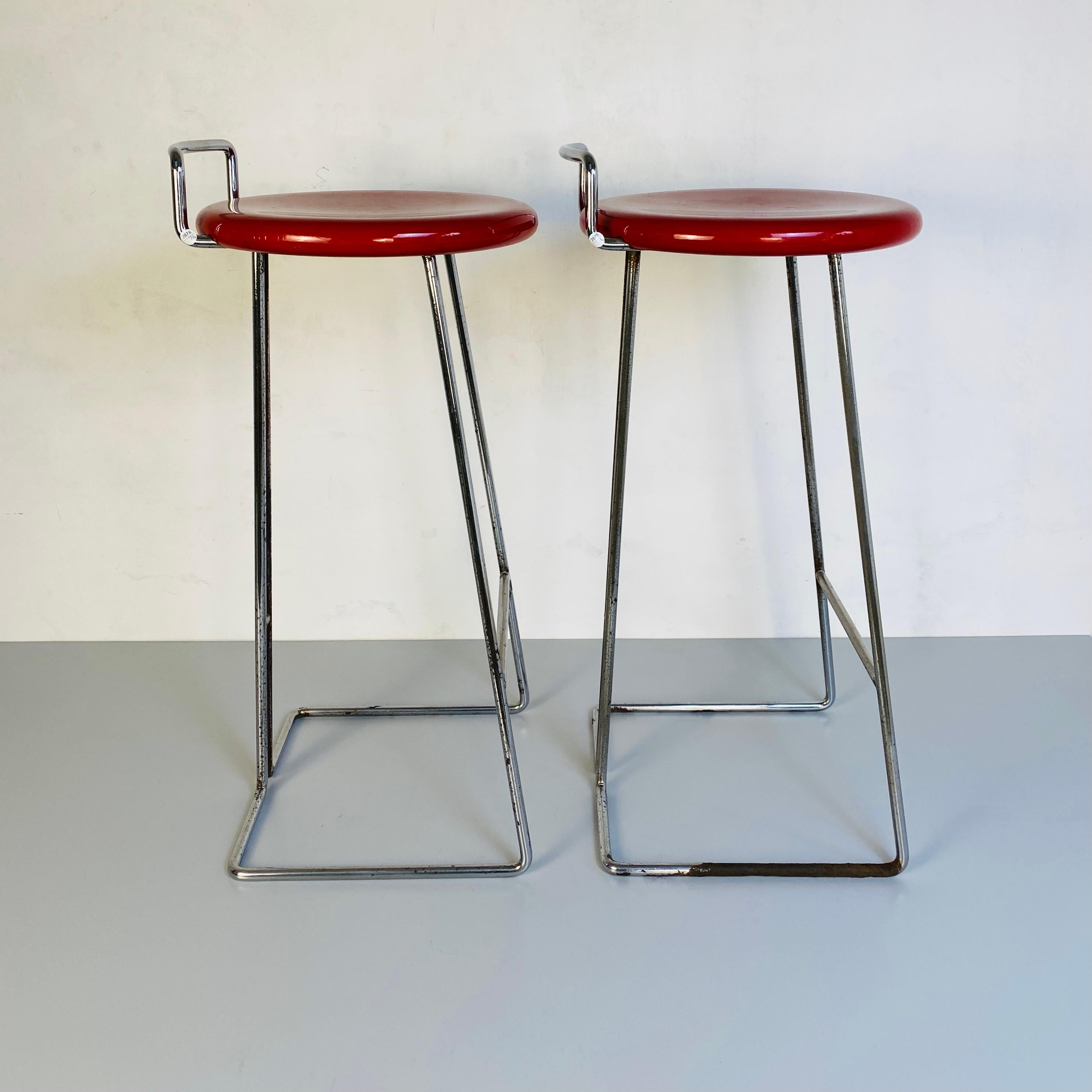 Italian Mid-Century Modern Set of High Red Metal Stools by Dada, 1980s 3