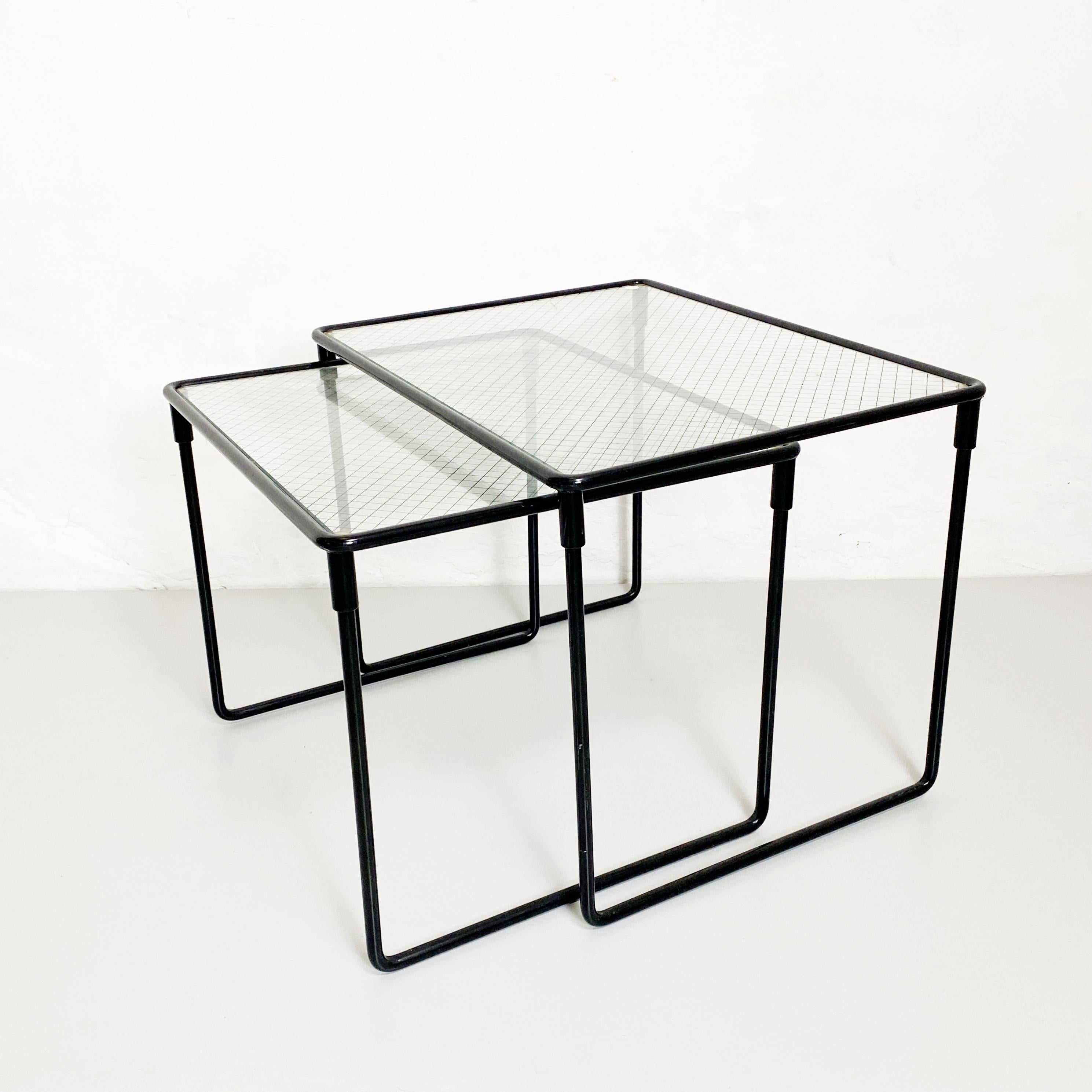 Late 20th Century Italian Mid-Century Modern Set of Metal and Glass Coffe Tables, 1970s  For Sale