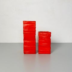 Italian Mid-Century Modern Set of Orange Foam Rubber Vases, 1980s