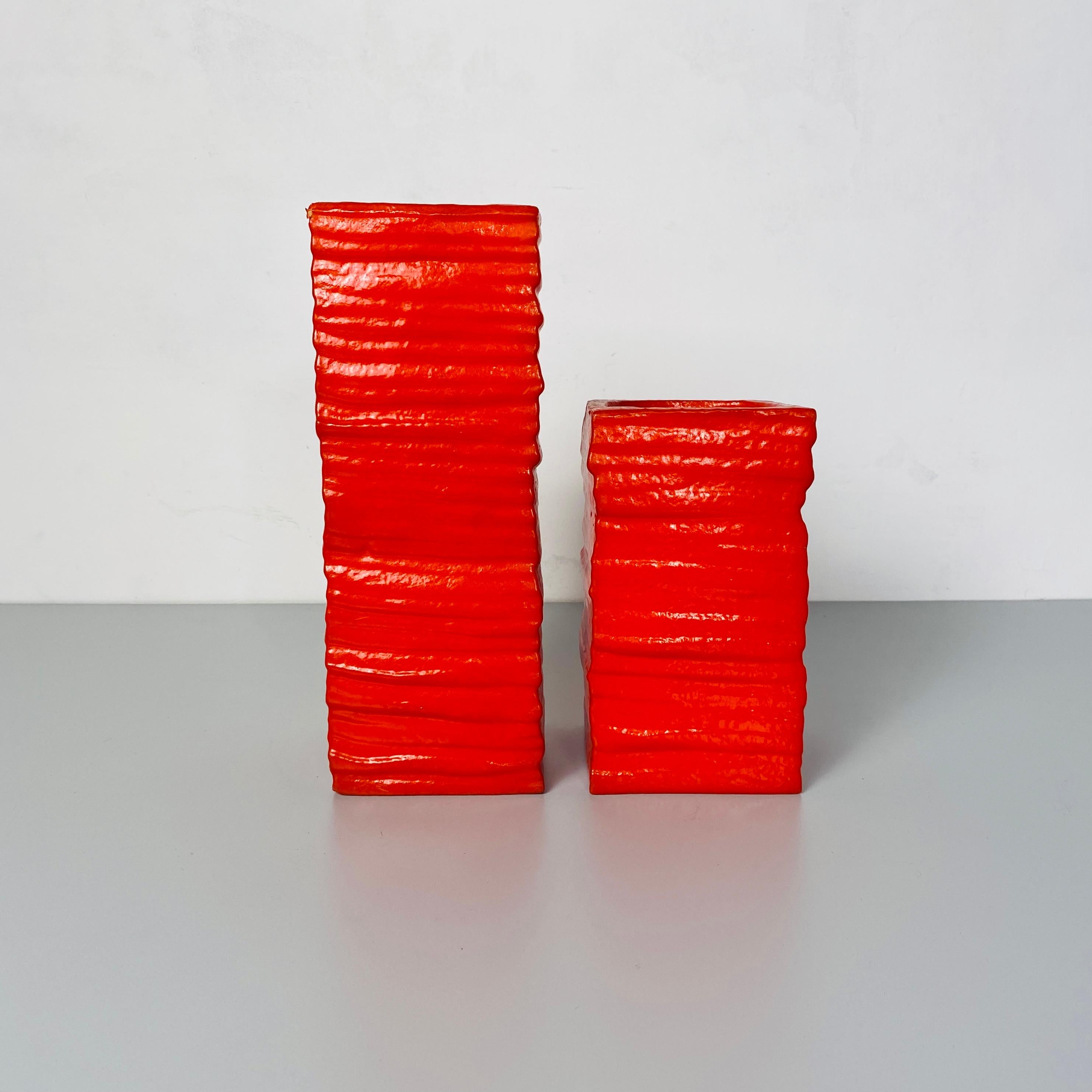 Italian Mid-Century Modern Set of Orange Foam Rubber Vases, 1980s In Good Condition In MIlano, IT