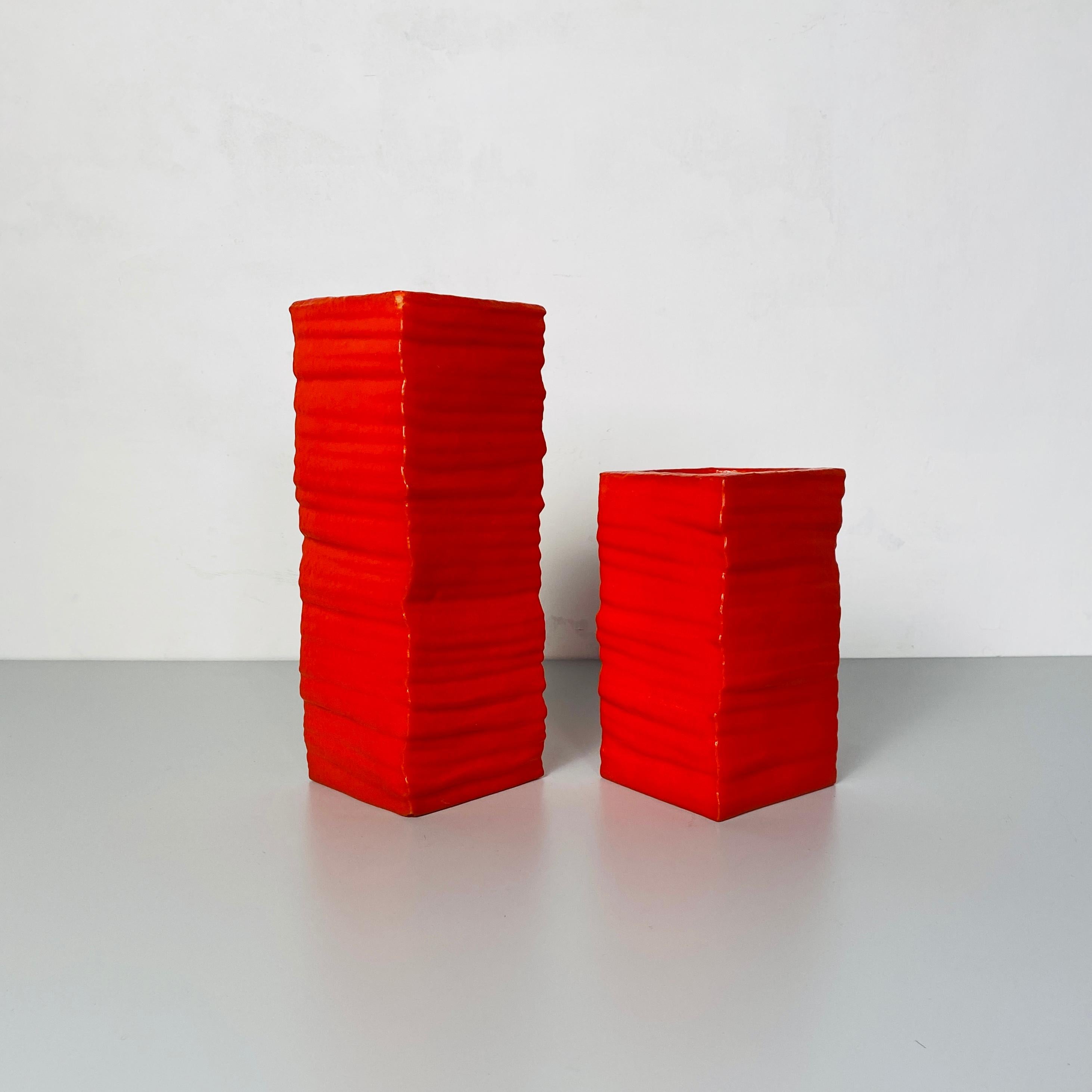 Late 20th Century Italian Mid-Century Modern Set of Orange Foam Rubber Vases, 1980s