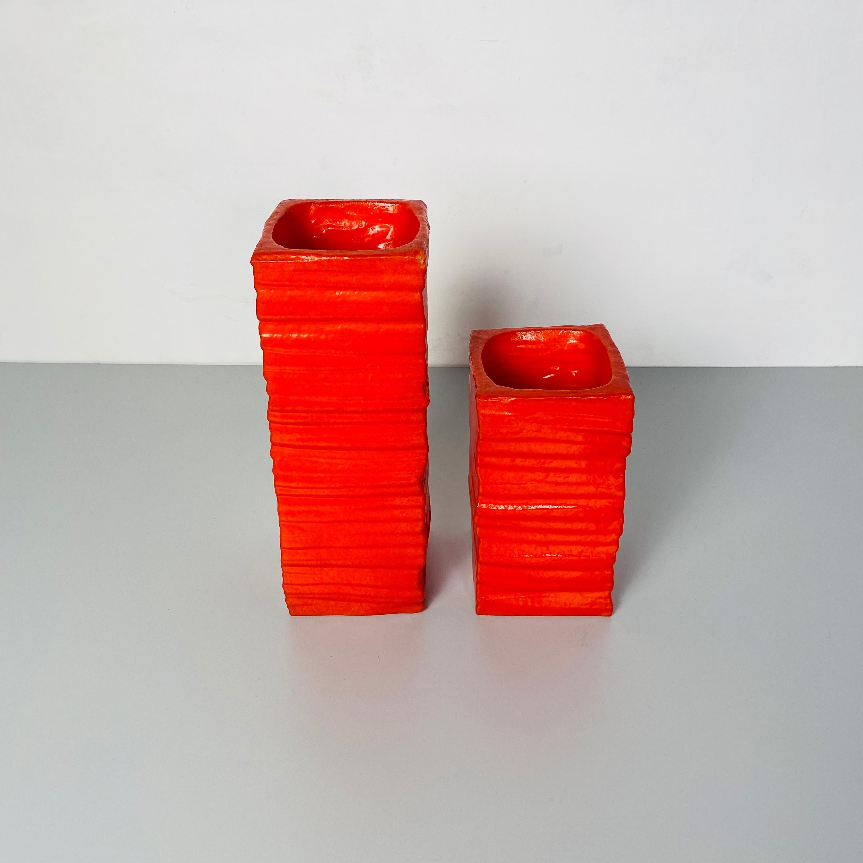 Italian Mid-Century Modern Set of Orange Foam Rubber Vases, 1980s 2