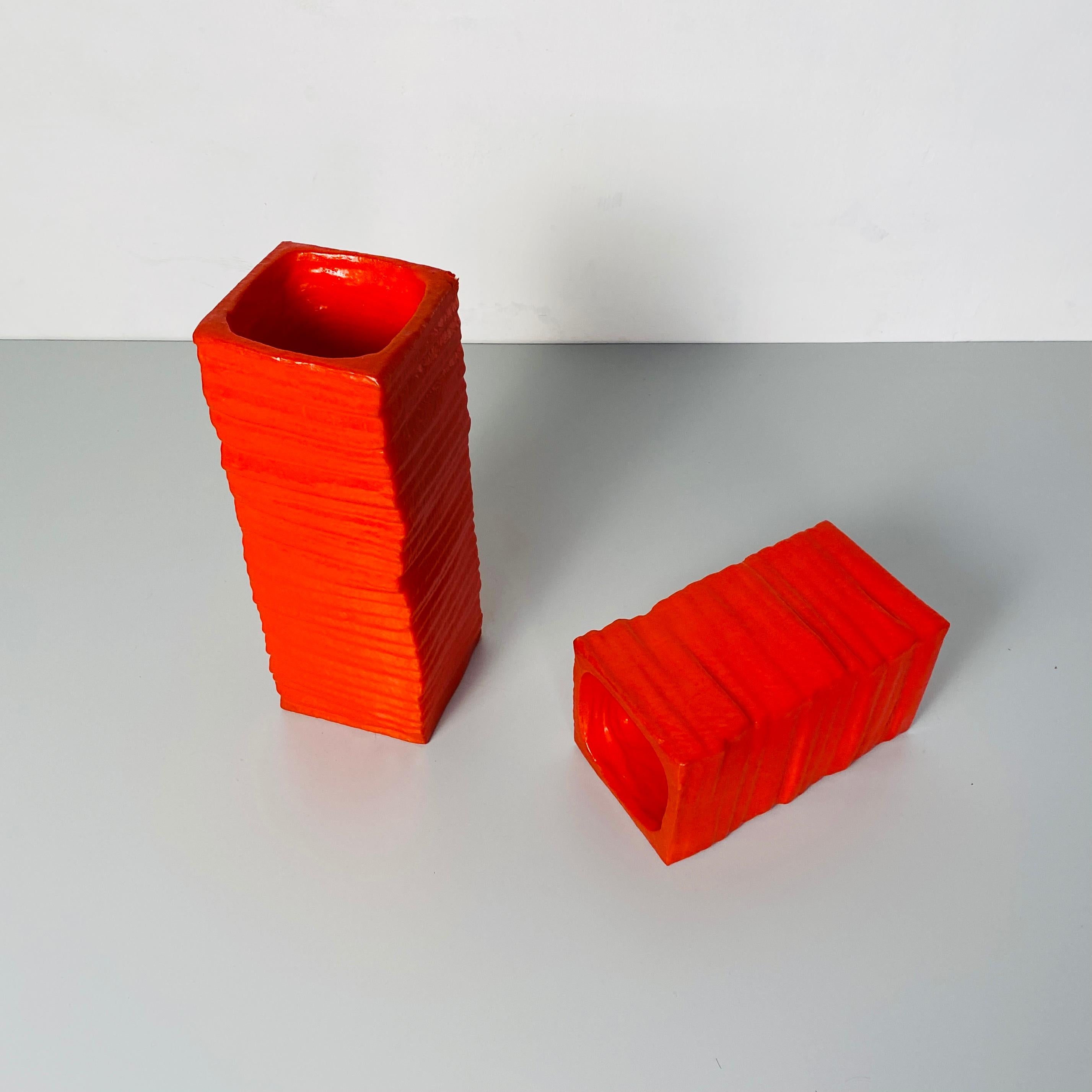 Italian Mid-Century Modern Set of Orange Foam Rubber Vases, 1980s 4