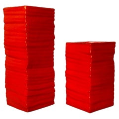 Italian Mid-Century Modern Set of Orange Foam Rubber Vases, 1980s