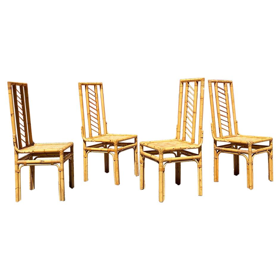 Italian Mid-Century Modern Set of Rattan Chairs with Intertwining, 1960s