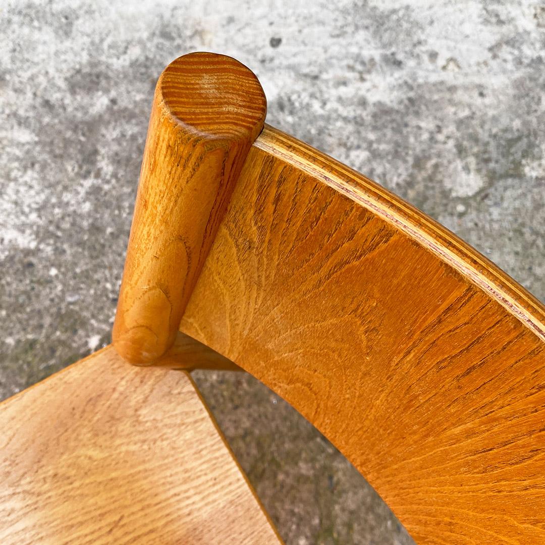Italian Mid Century Modern Set of Six Solid Oak Wood Chairs, 1980s 5