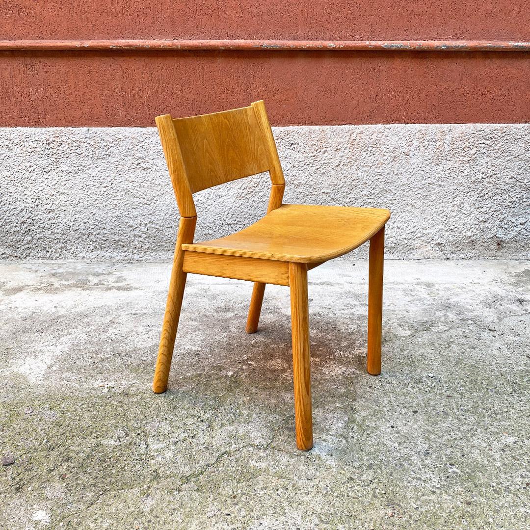 Mid-Century Modern Italian Mid Century Modern Set of Six Solid Oak Wood Chairs, 1980s For Sale