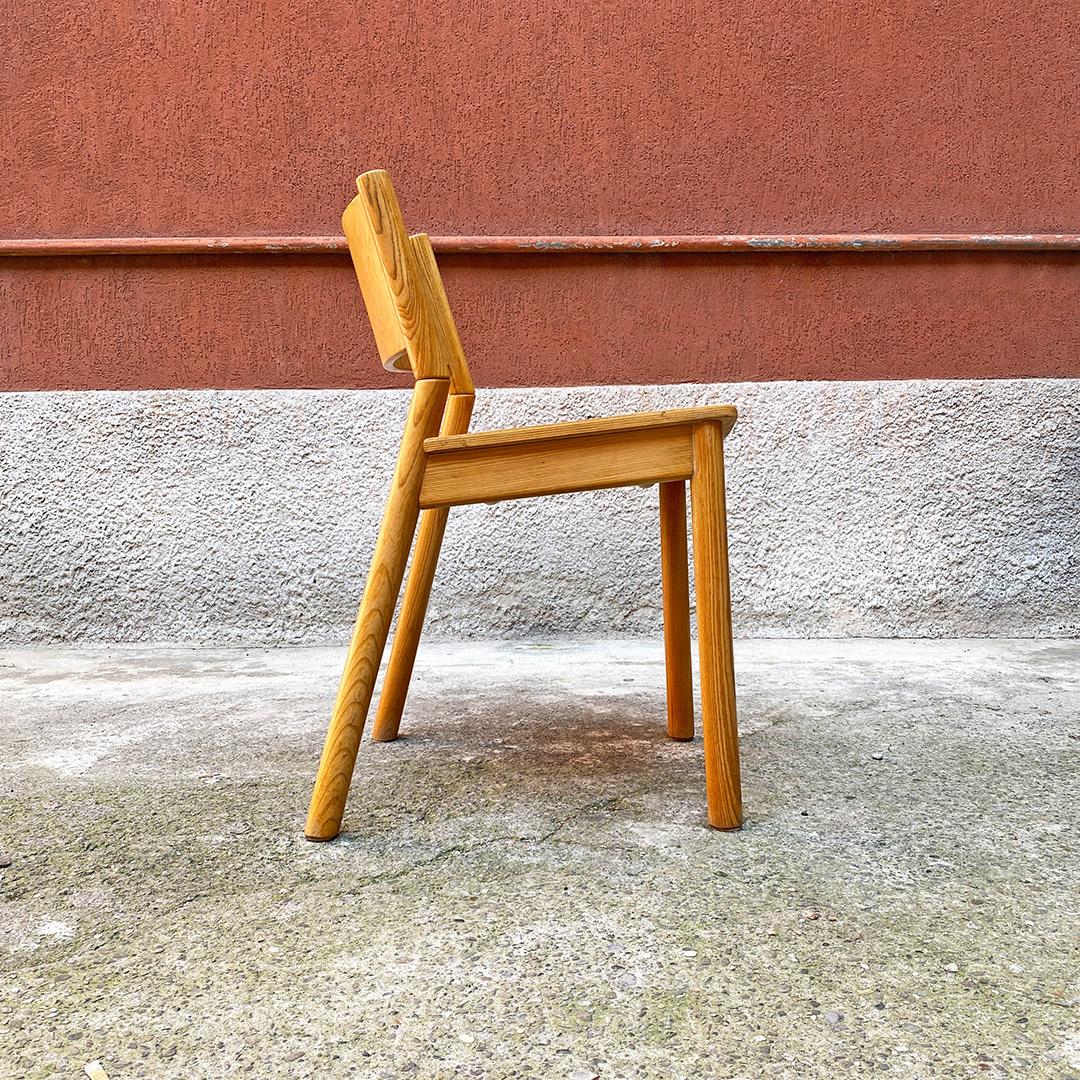 Italian Mid Century Modern Set of Six Solid Oak Wood Chairs, 1980s In Good Condition For Sale In MIlano, IT