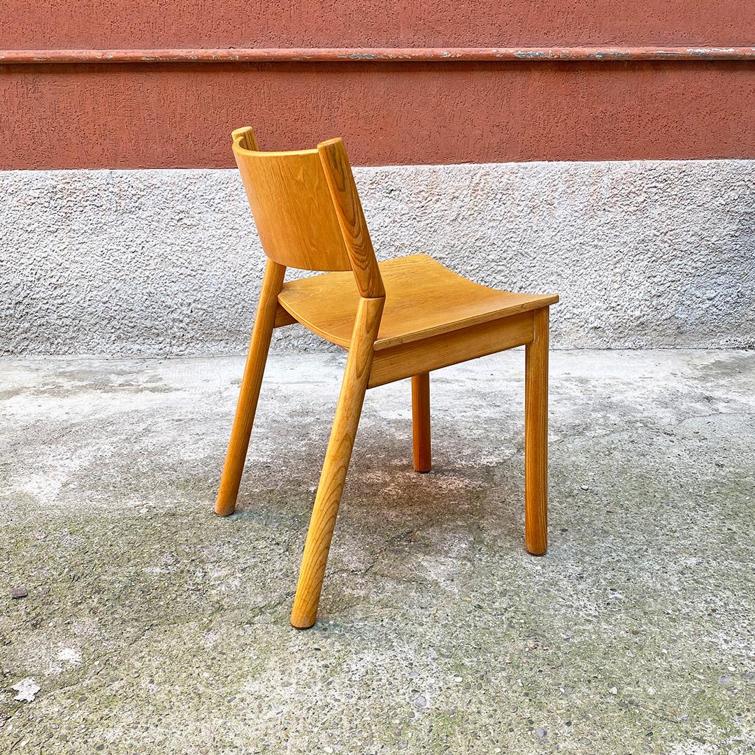 Italian Mid Century Modern Set of Six Solid Oak Wood Chairs, 1980s For Sale 1