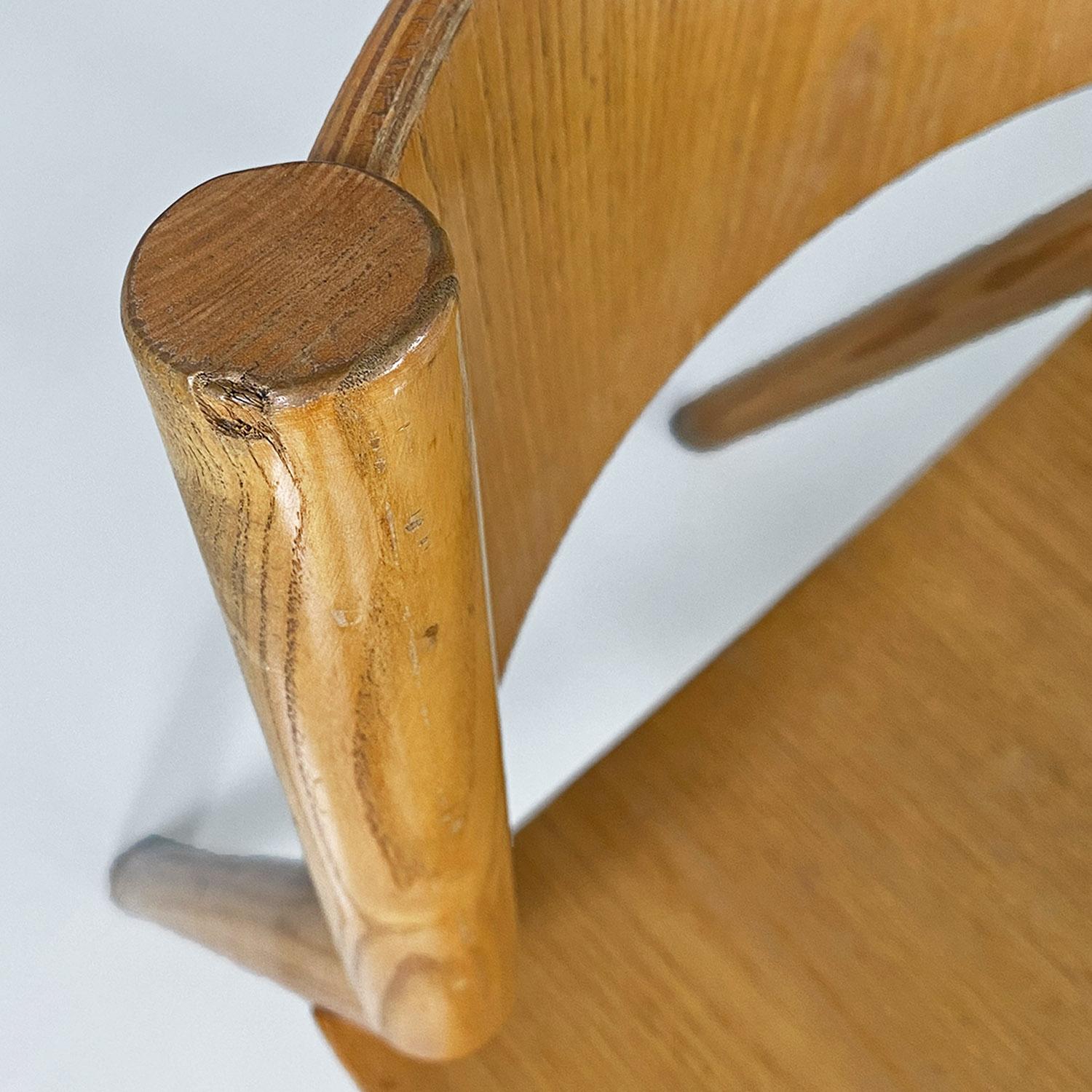 Italian mid century modern set of six solid oak wood chairs, 1980s For Sale 8