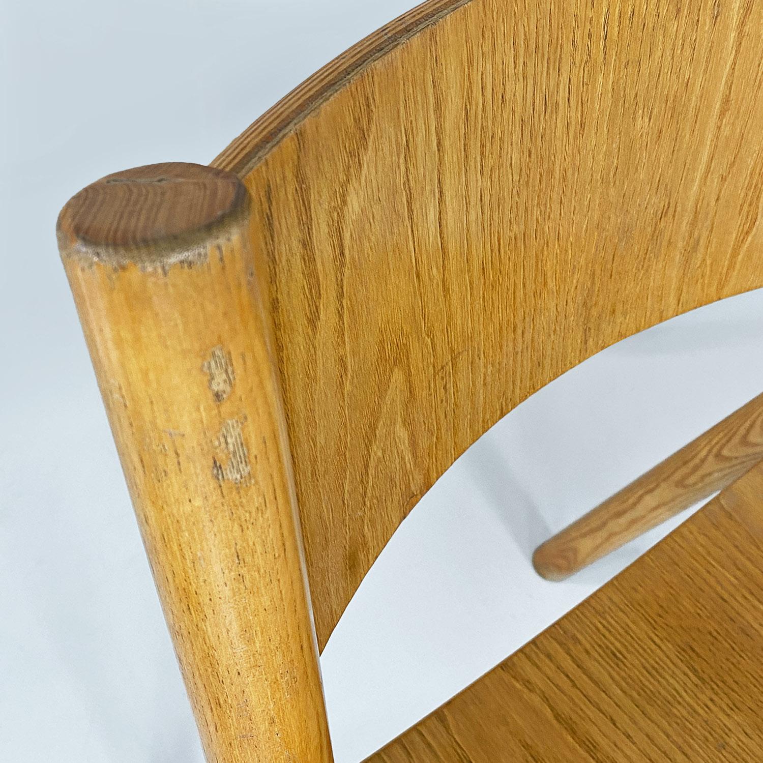 Italian mid century modern set of six solid oak wood chairs, 1980s For Sale 9