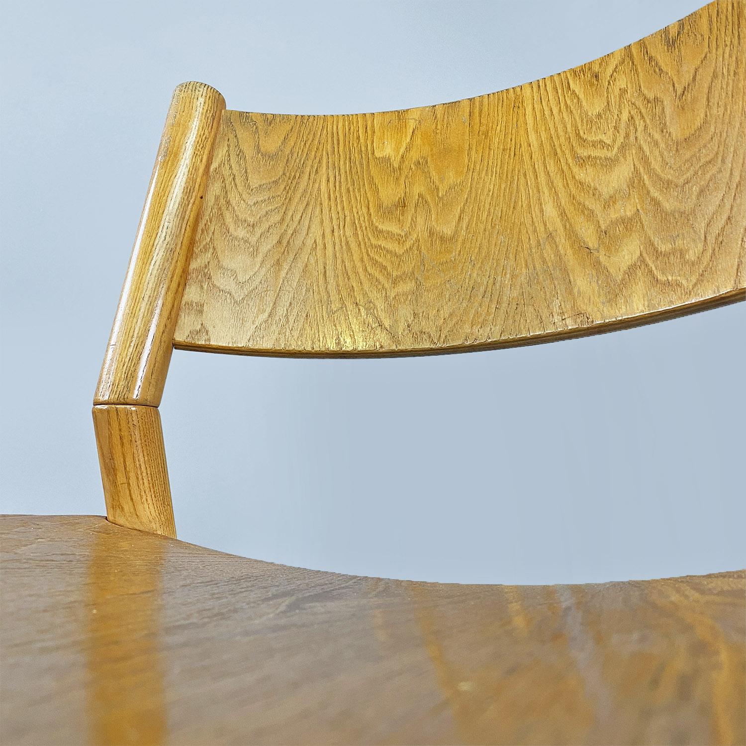 Italian mid century modern set of six solid oak wood chairs, 1980s For Sale 10