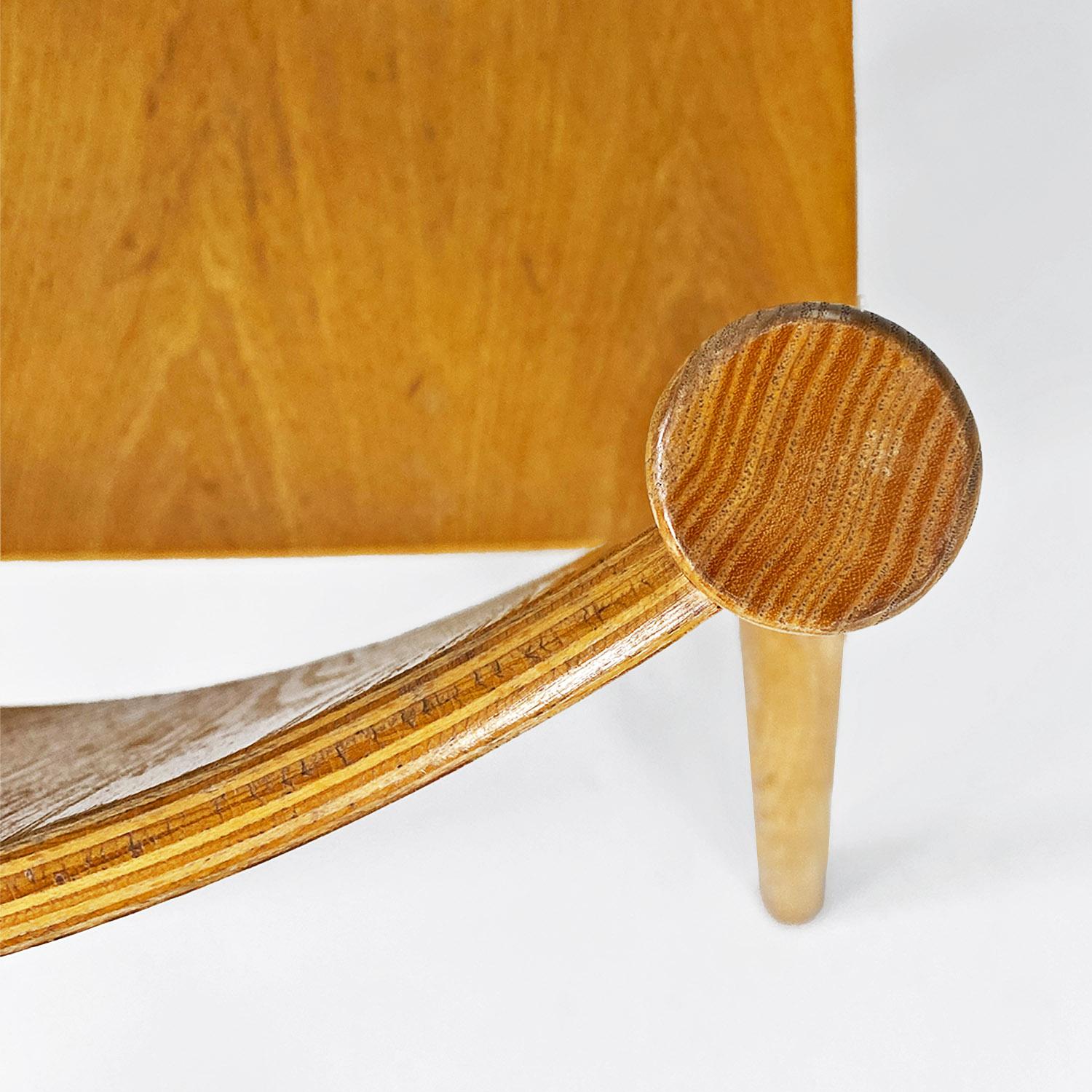 Italian mid century modern set of six solid oak wood chairs, 1980s For Sale 12