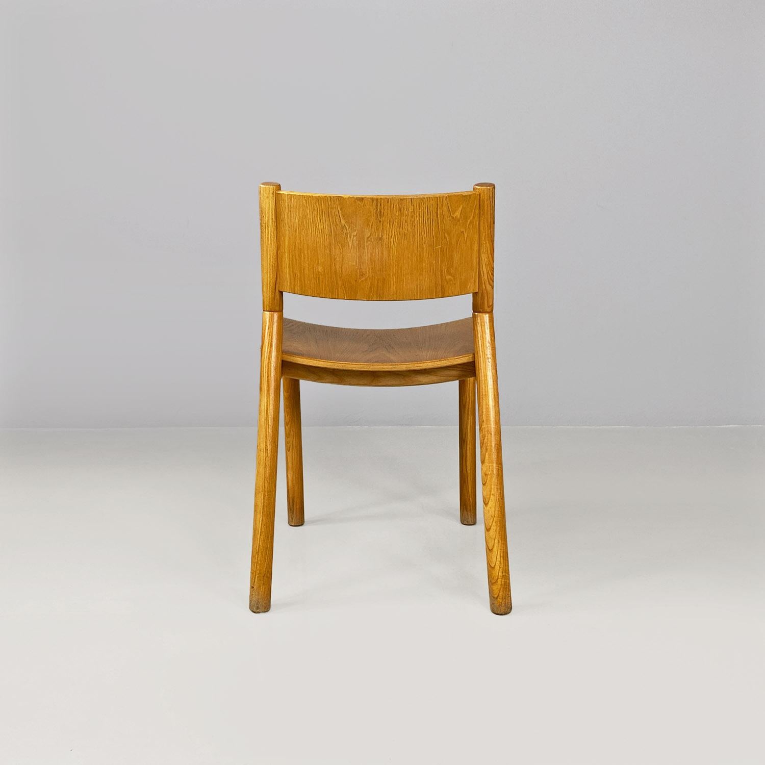 Italian mid century modern set of six solid oak wood chairs, 1980s For Sale 2