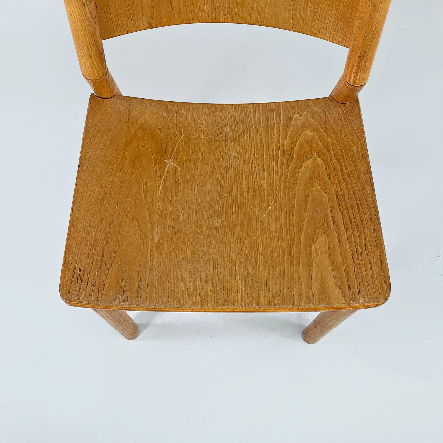 Italian mid century modern set of six solid oak wood chairs, 1980s For Sale 3