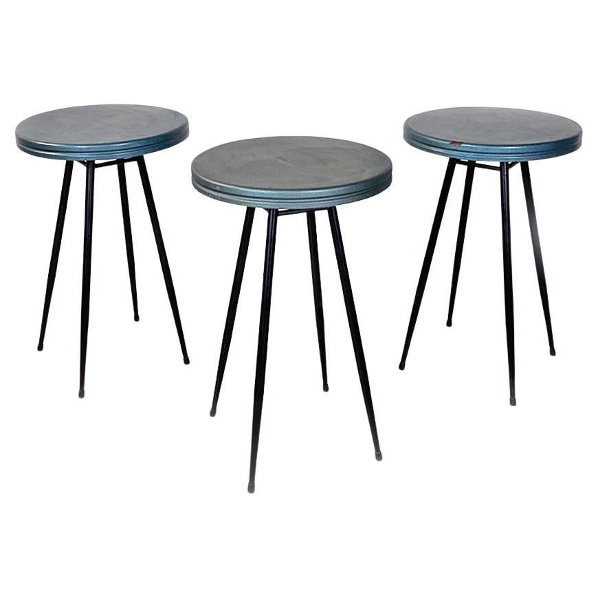 Ensemble de trois tables de bar italiennes modernes du milieu du siècle dernier, noires et bleu-gris, années 1950