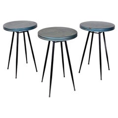 Vintage Italian Mid-Century Modern Set of Three Black and Grey-Blue Bar Tables, 1950s