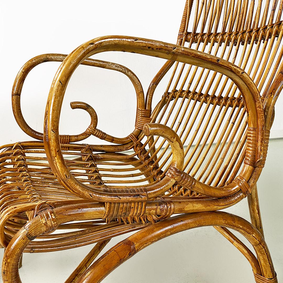 Italian mid century modern set of three curved lines rattan armchairs, 1960s For Sale 17