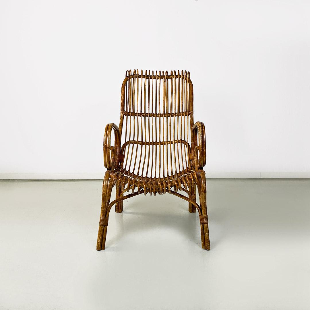 Mid-Century Modern Italian mid century modern set of three curved lines rattan armchairs, 1960s For Sale