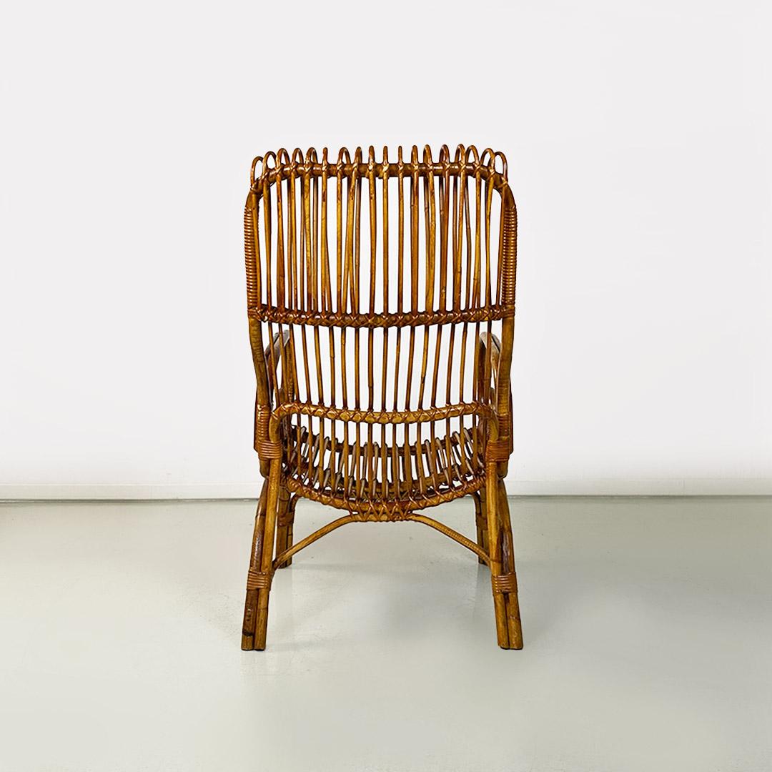 Rattan Italian mid century modern set of three curved lines rattan armchairs, 1960s For Sale