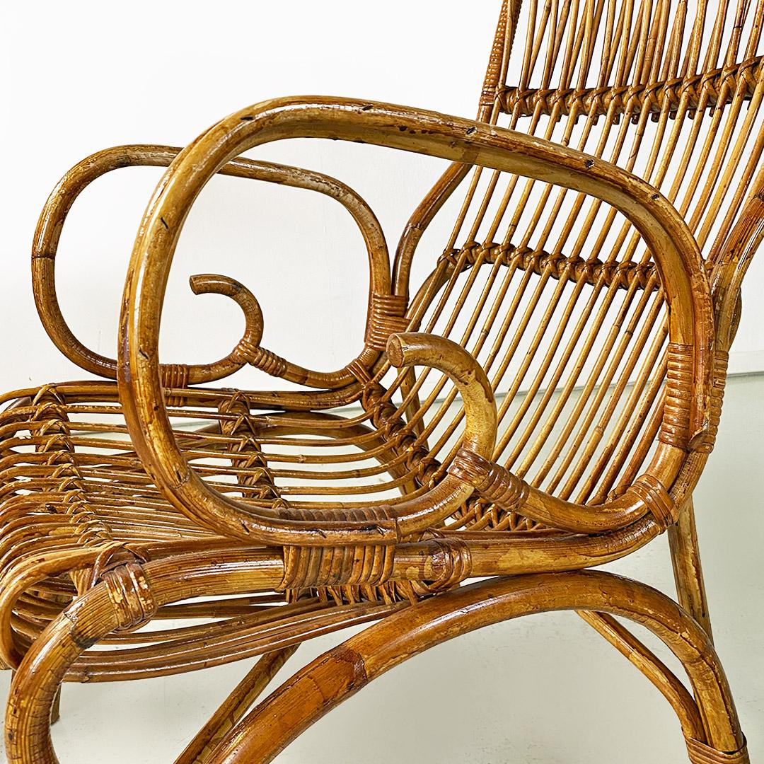 Ensemble de trois fauteuils en rotin italiens modernes du milieu du siècle dernier, 1960 en vente 2