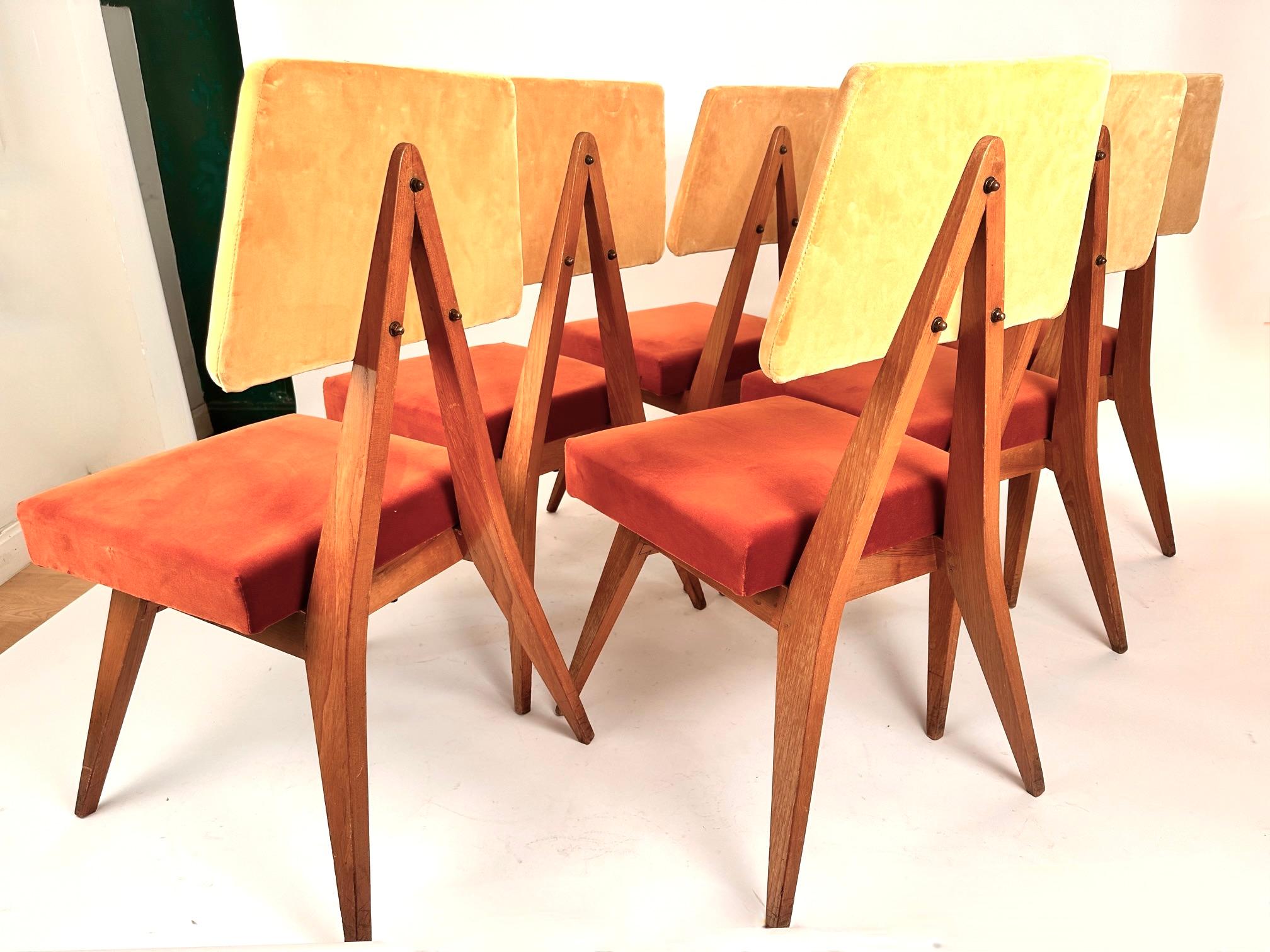 Fabric Italian Mid-Century Modern  Set  of  Torino School Set  Six  Dining Chairs .1960 For Sale
