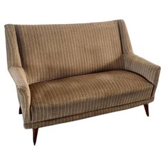 Italian Mid Century Modern Settee Sofa 1950s Gio Ponti Era Original Upholstery