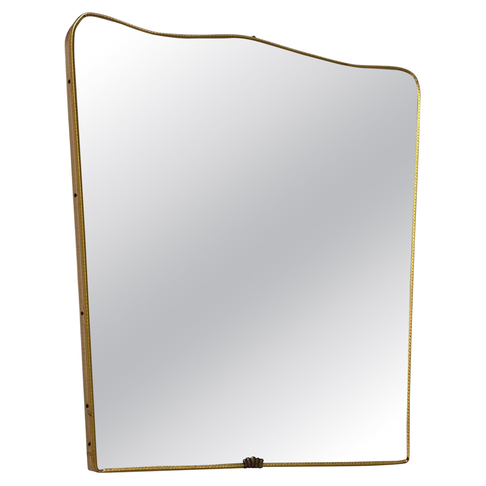 Italian Mid-Century Modern Shaped Brass Wall Mirror, circa 1950