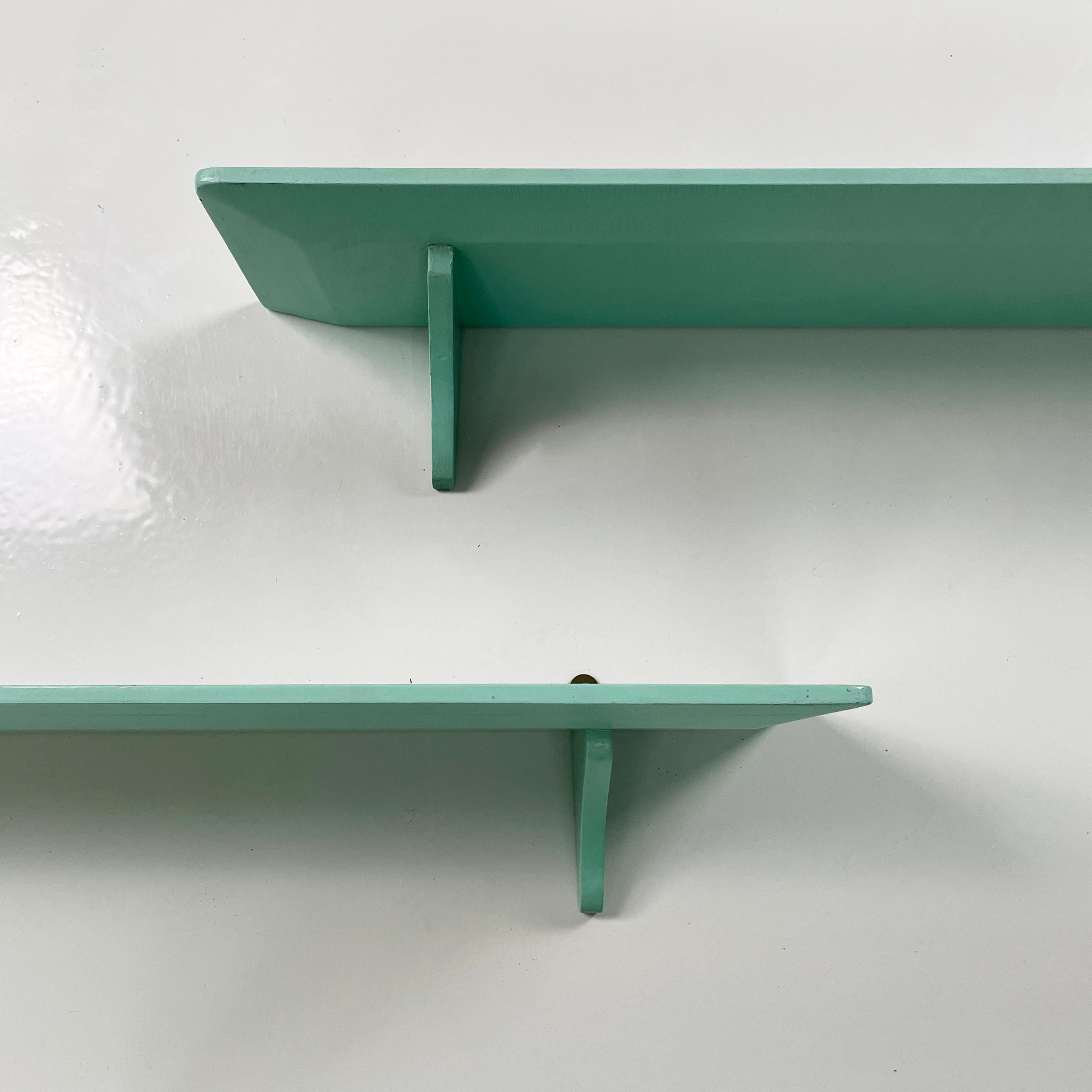 Wood Italian mid-century modern Shelves in aqua green wood, 1970s