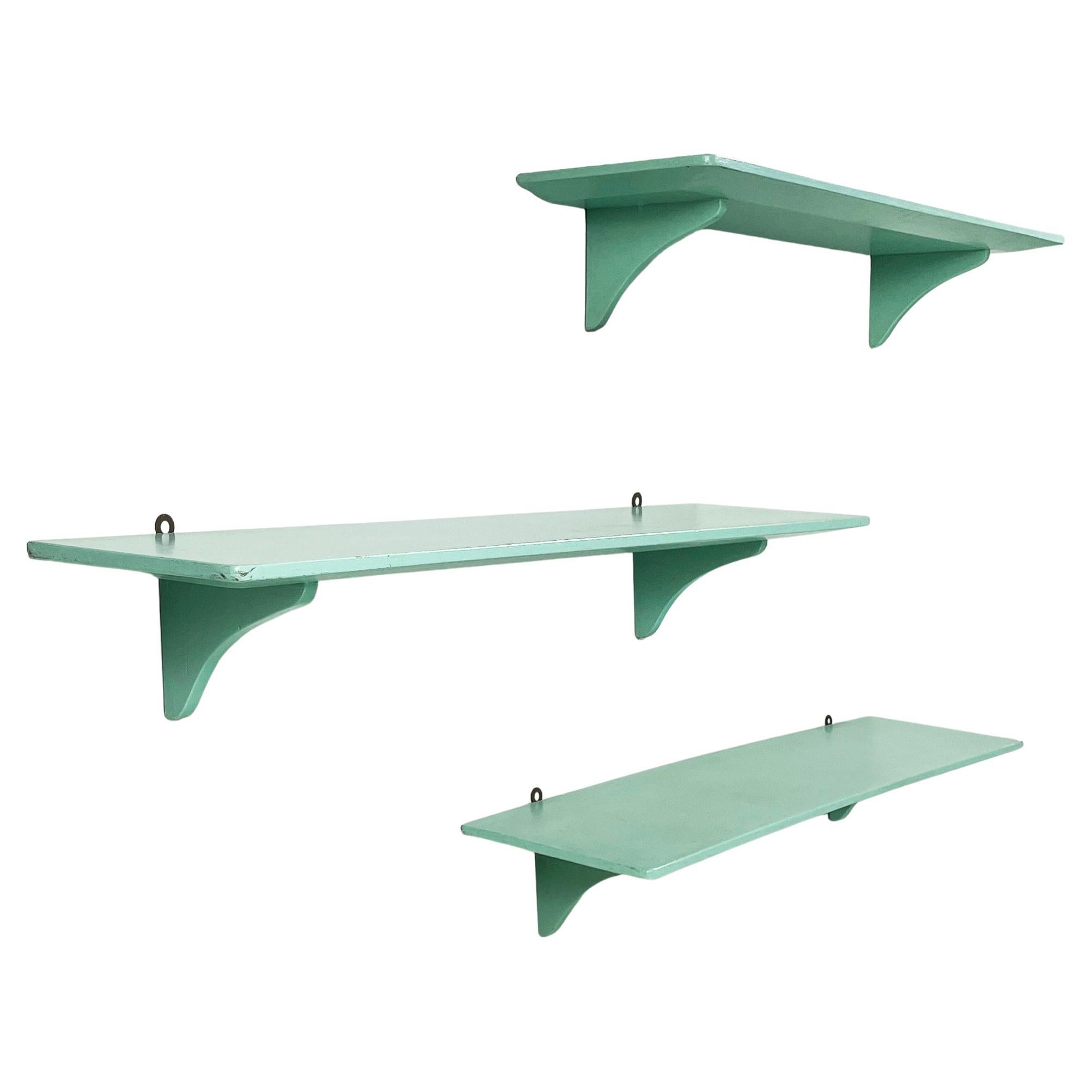 Italian mid-century modern Shelves in aqua green wood, 1970s
