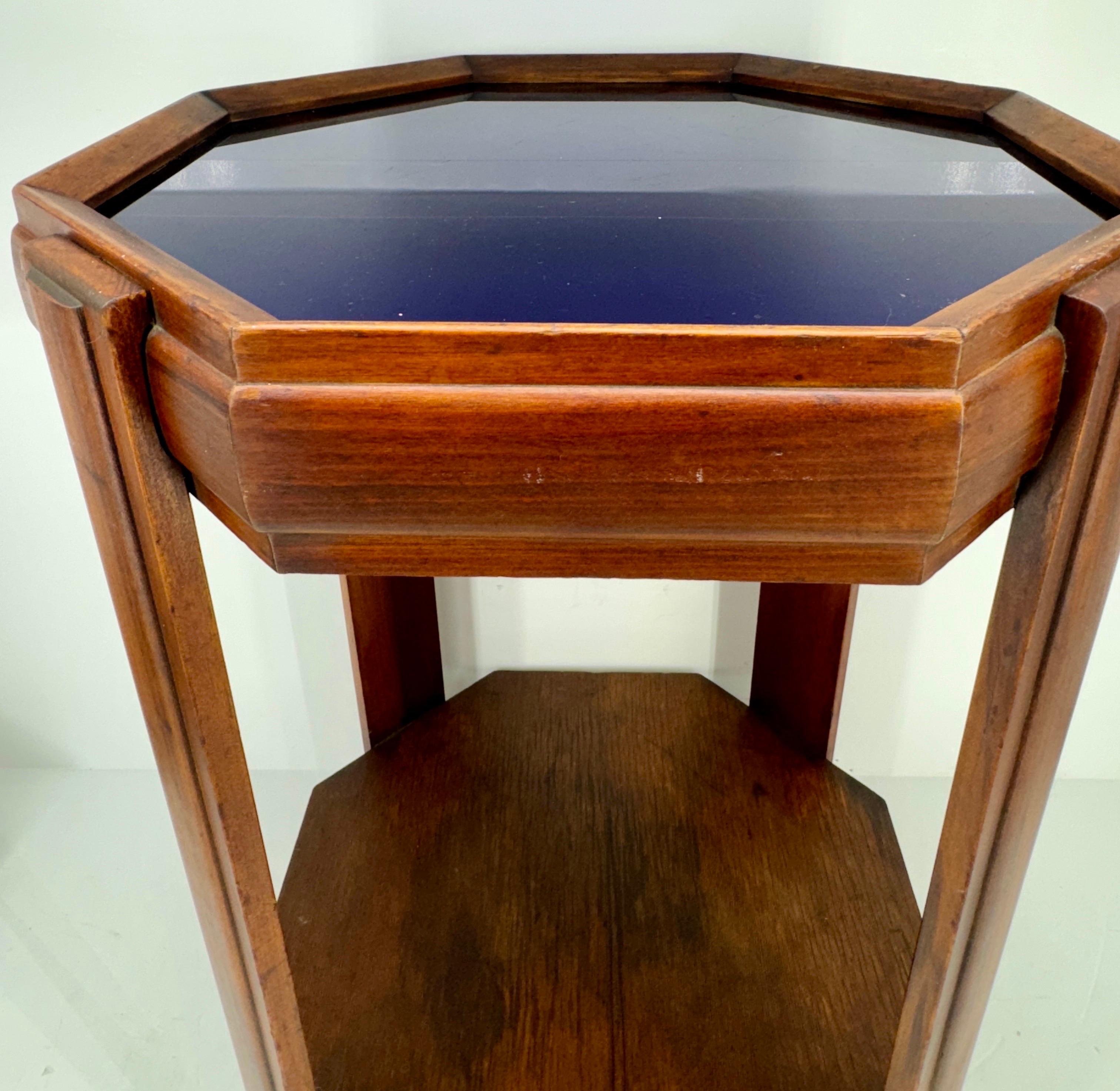 Italian Mid-Century Modern Side Table with Blue Glass Top For Sale 9