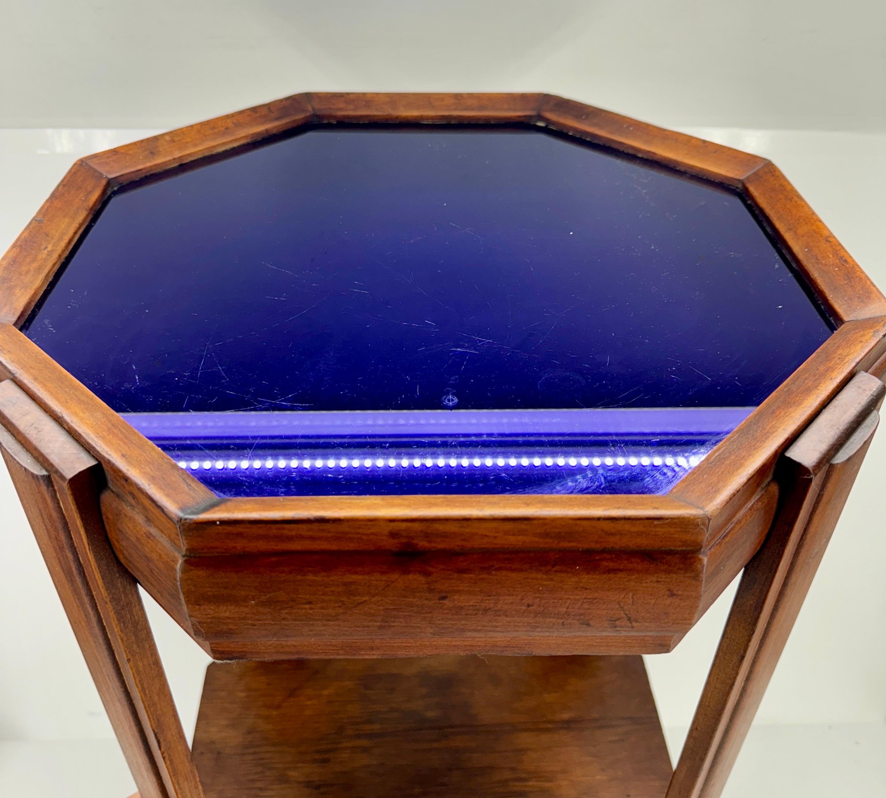 Italian Mid-Century Modern Side Table with Blue Glass Top For Sale 11