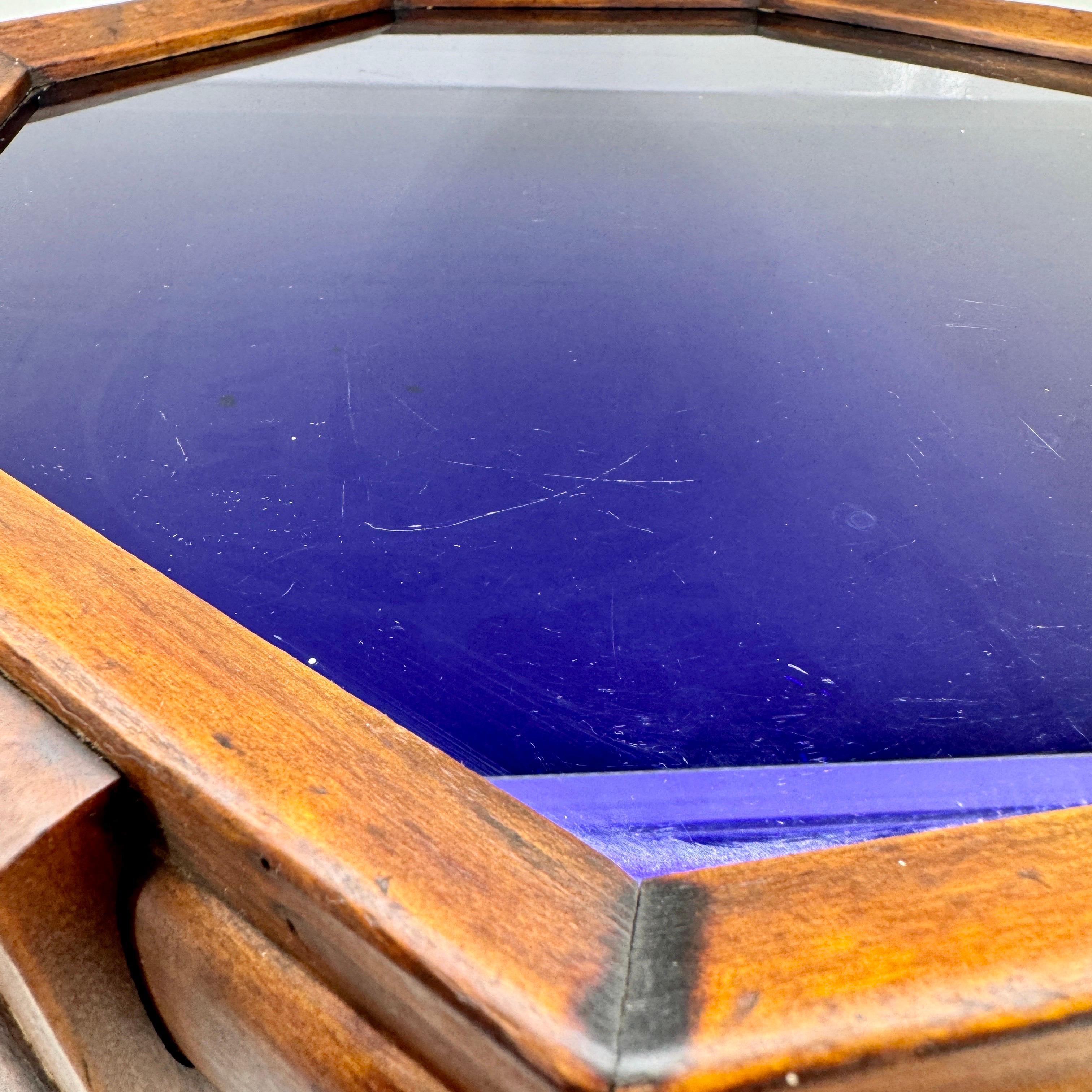 Italian Mid-Century Modern Side Table with Blue Glass Top For Sale 12