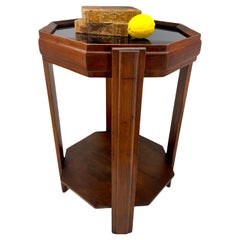 Italian Mid-Century Modern Side Table with Blue Glass Top