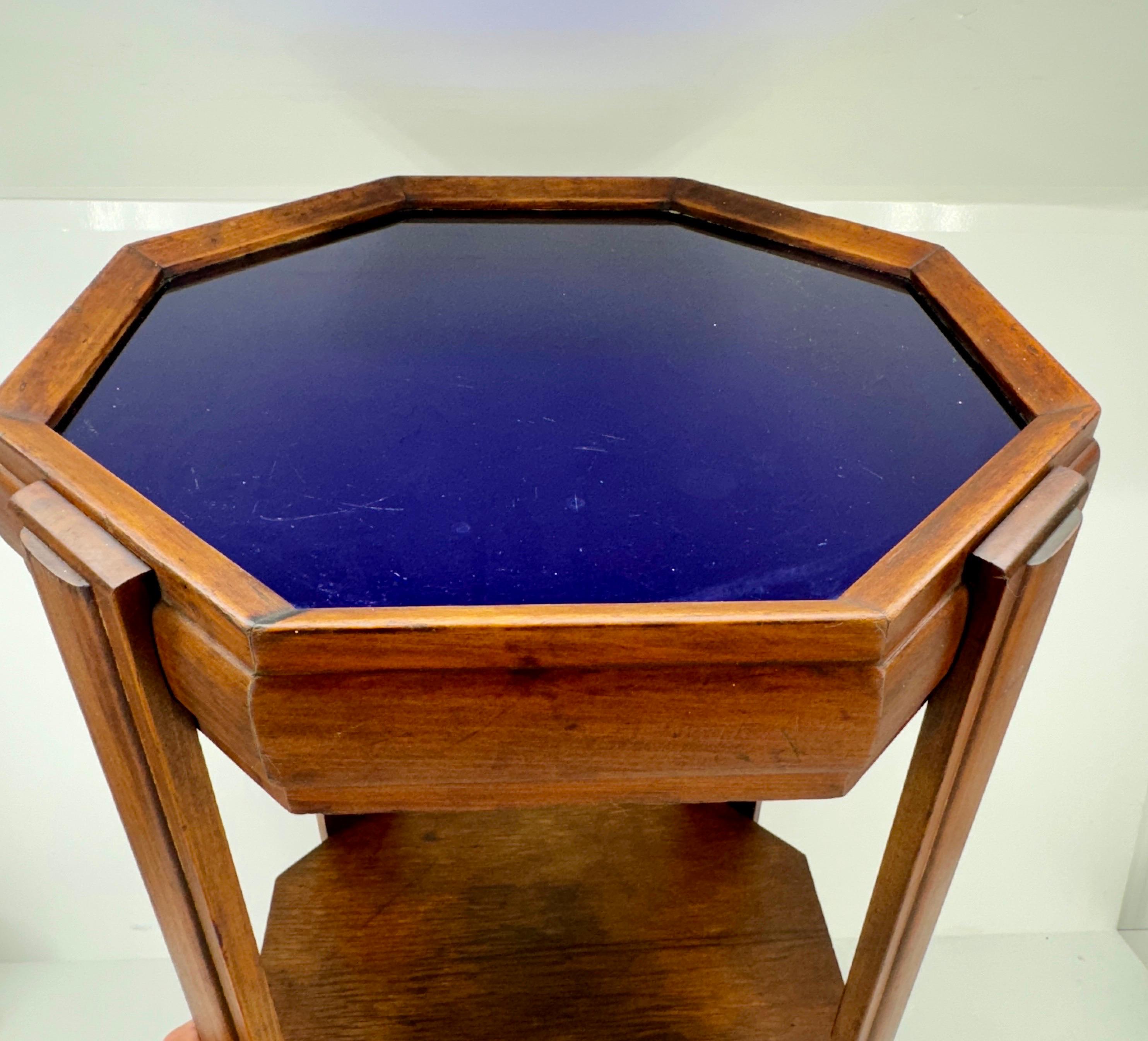 Italian Mid-Century Modern Side Table with Blue Glass Top For Sale 14
