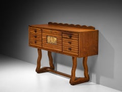 Buffet italien moderne du milieu du siècle en châtaignier et laiton patiné