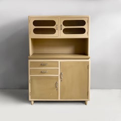 Italian mid-century modern sideboard in glass, light green and beige wood, 1940s