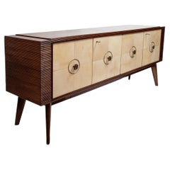 Italian Mid-Century Modern Sideboard With Parchment Doors