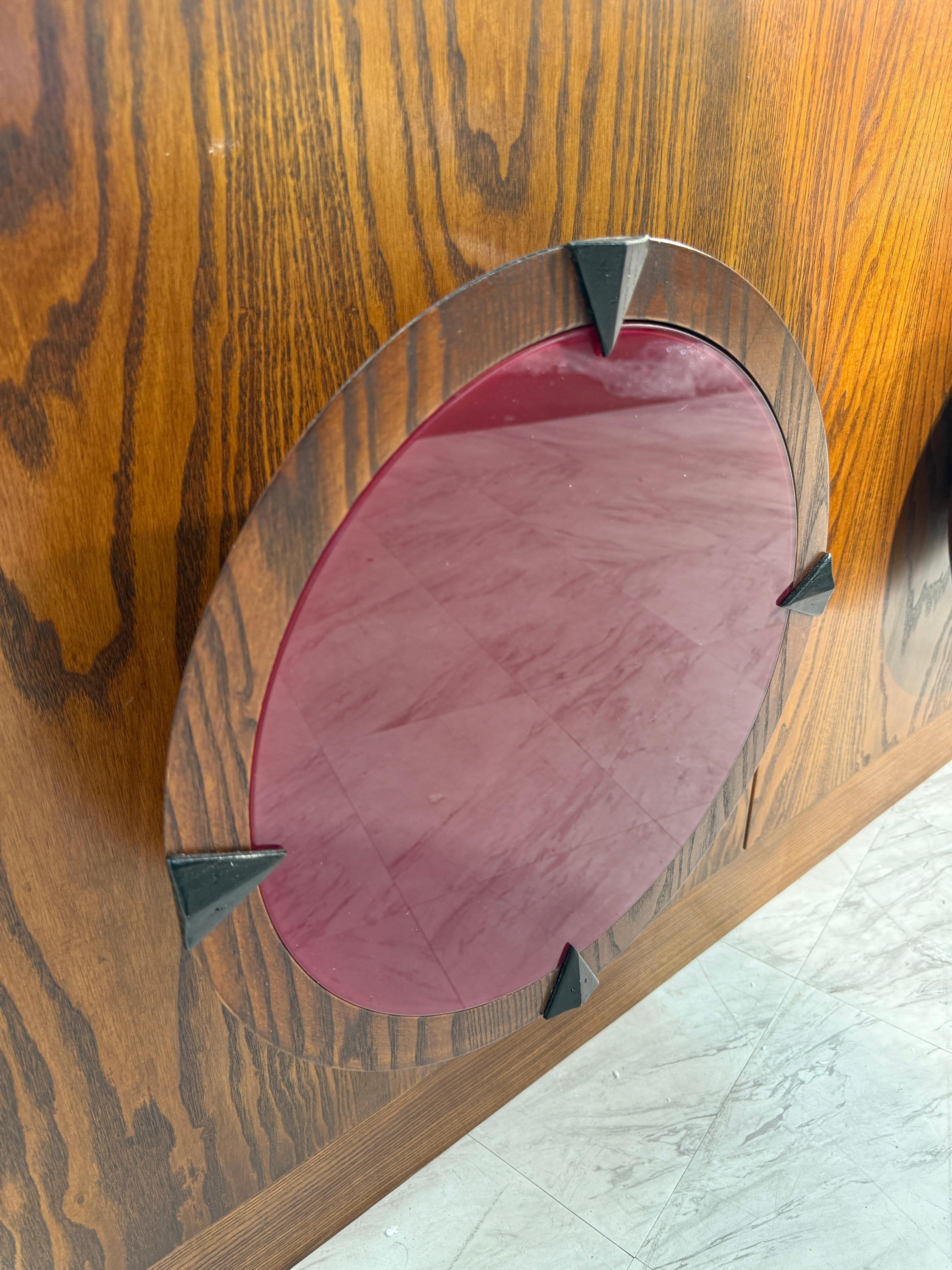 Italian Mid-Century Modern Sideboard with Travertine Top & Circular Red Accents For Sale 1