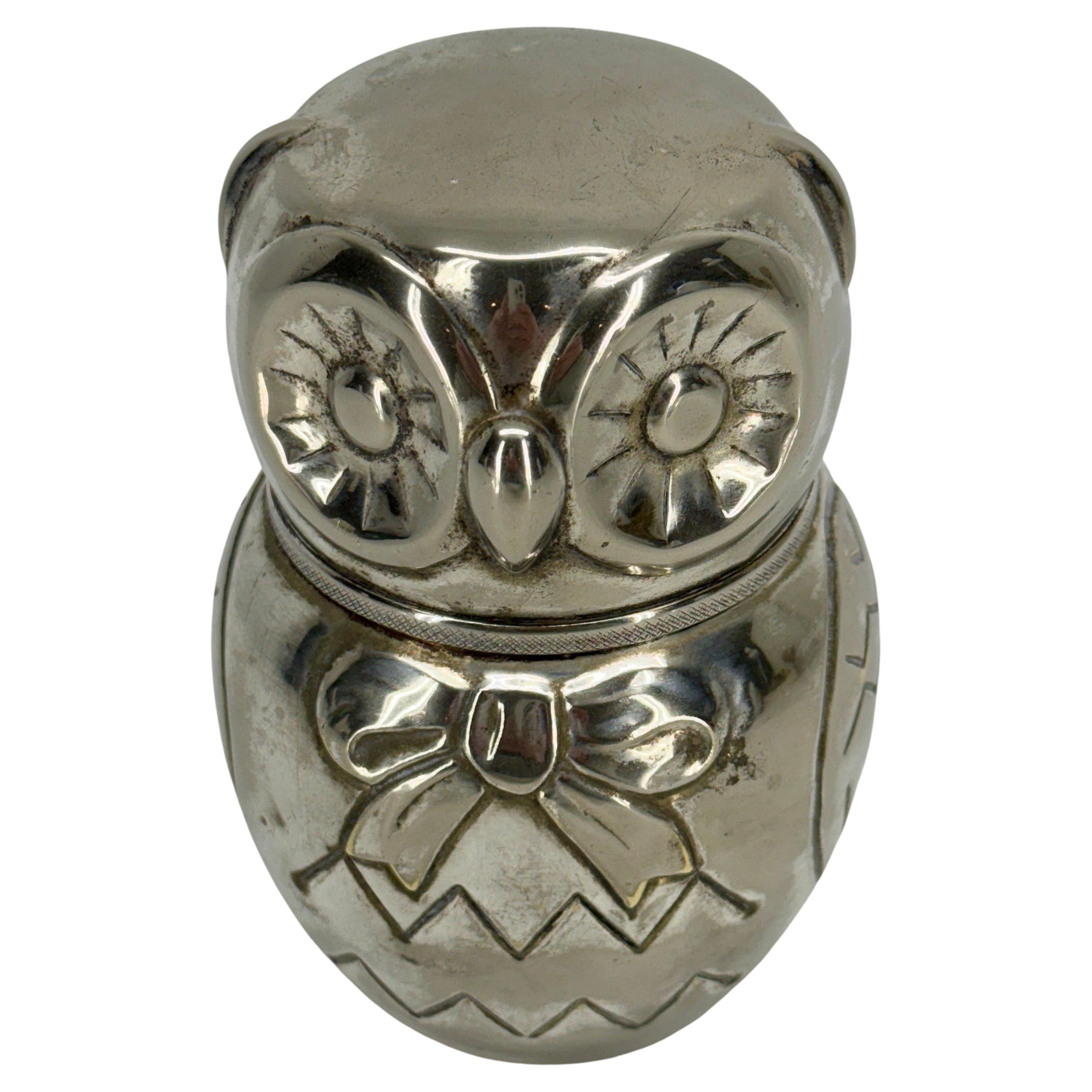 Hand-Crafted Italian Mid-Century Modern Silver Plate Owl Money Bank For Sale