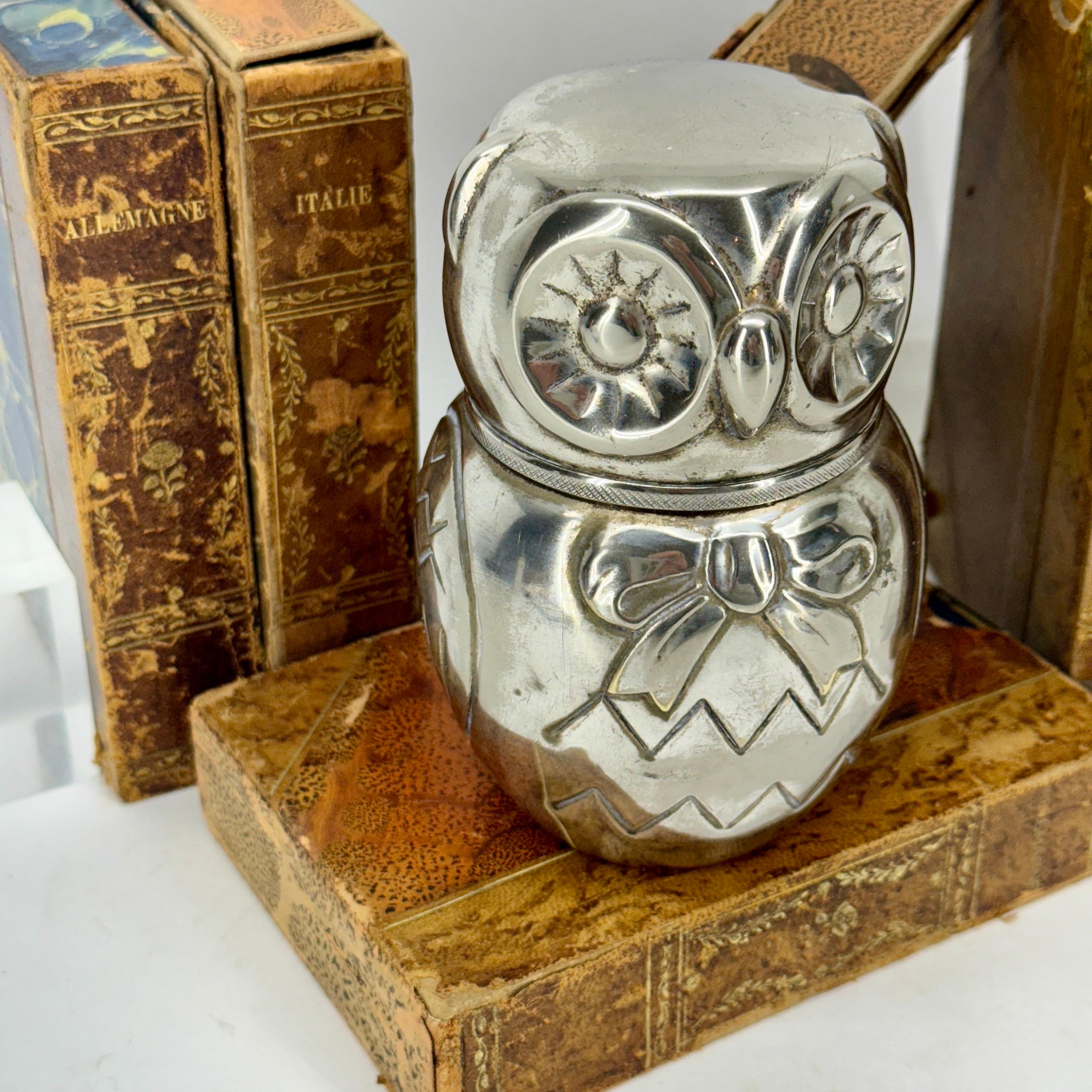 Italian Mid-Century Modern Silver Plate Owl Money Bank In Good Condition For Sale In Haddonfield, NJ