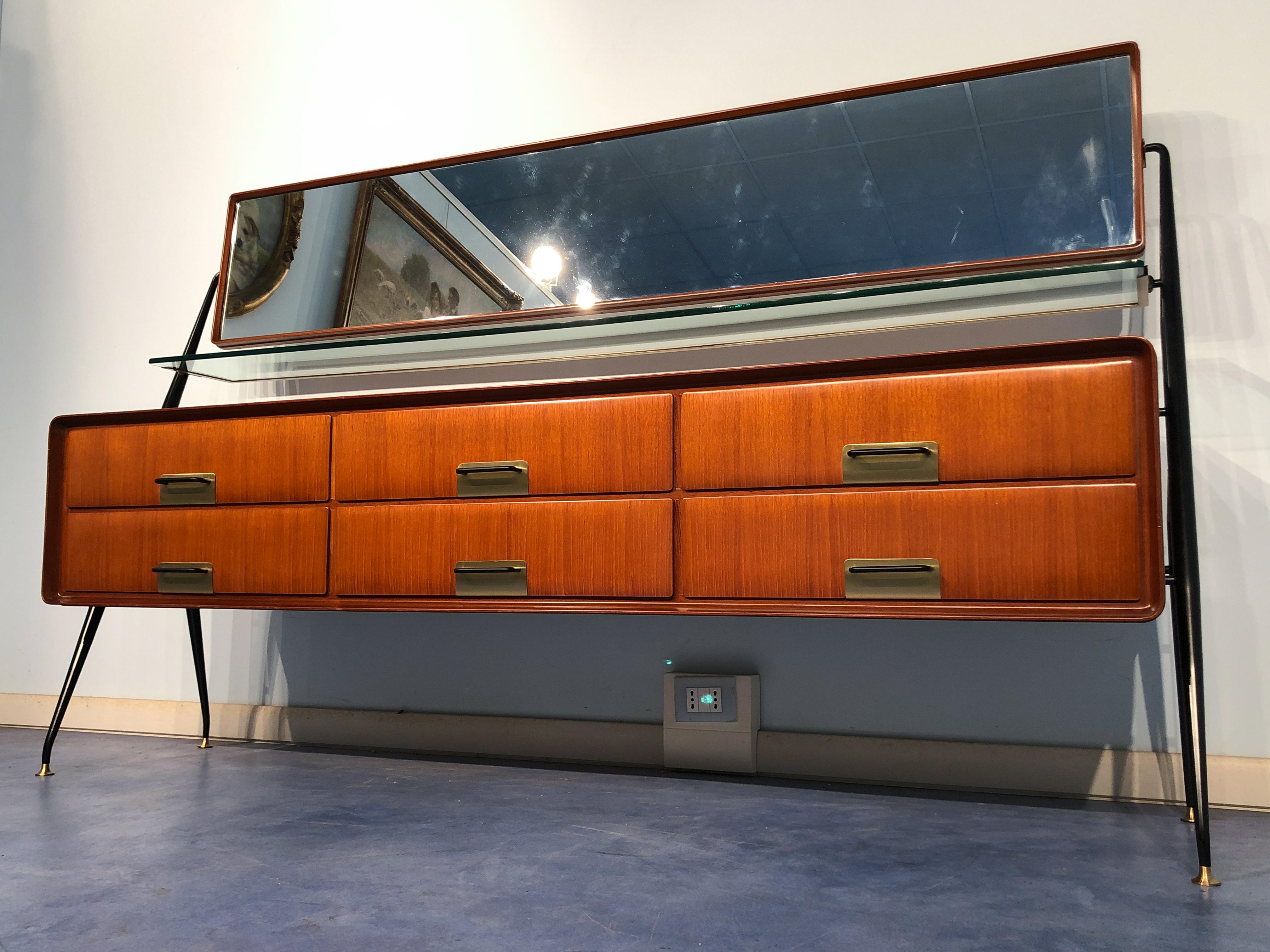 Brass Italian Mid-Century Modern Silvio Cavatorta Sideboard, Dresser, 1950s