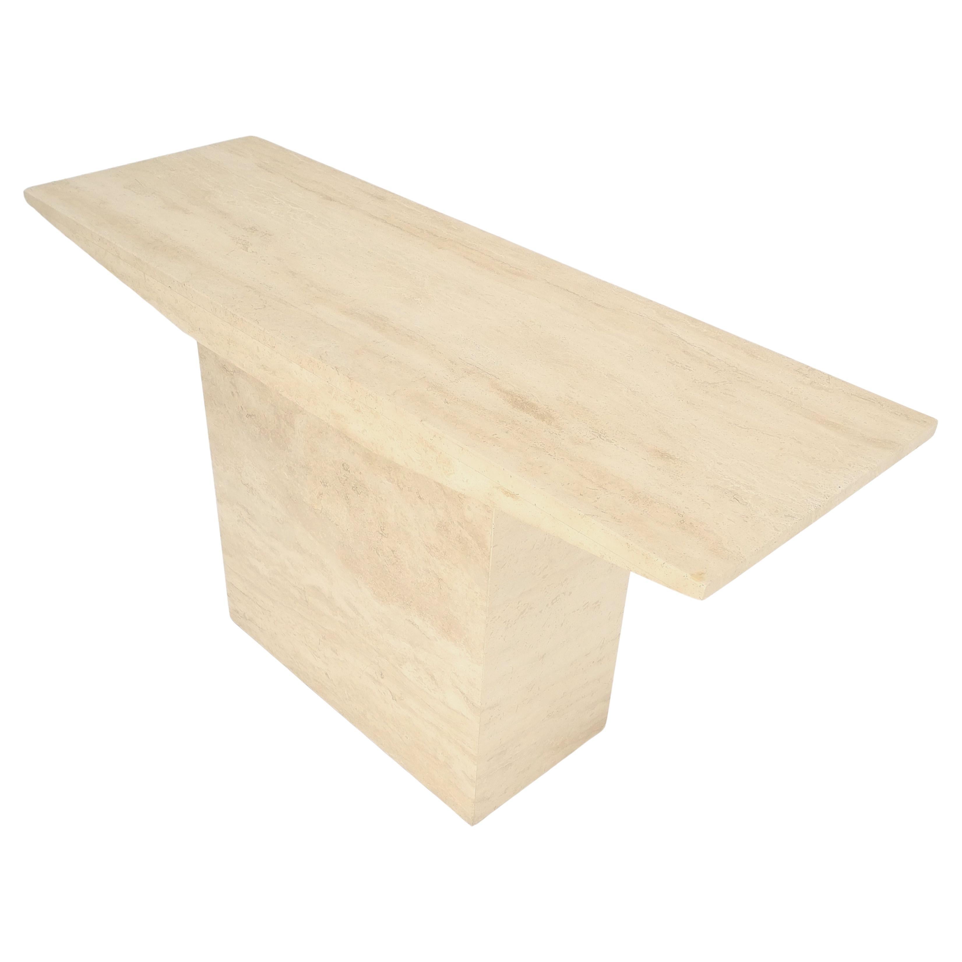 Italian Mid Century Modern Single Pedestal Travertine Console Sofa Table MINT For Sale