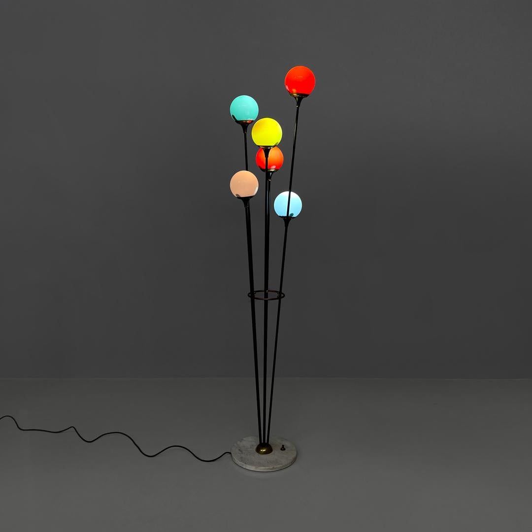 Mid-Century moderno Lampada da terra a sei diffusori Alberello di Stilnovo 1950s